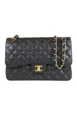 Chanel Classic Large Black Gold Caviar Leather Chain Shoulder Bag
